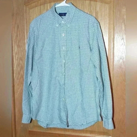 Ralph Lauren blue green checked men's long sleeve button down shirt size L - Picture 1 of 8